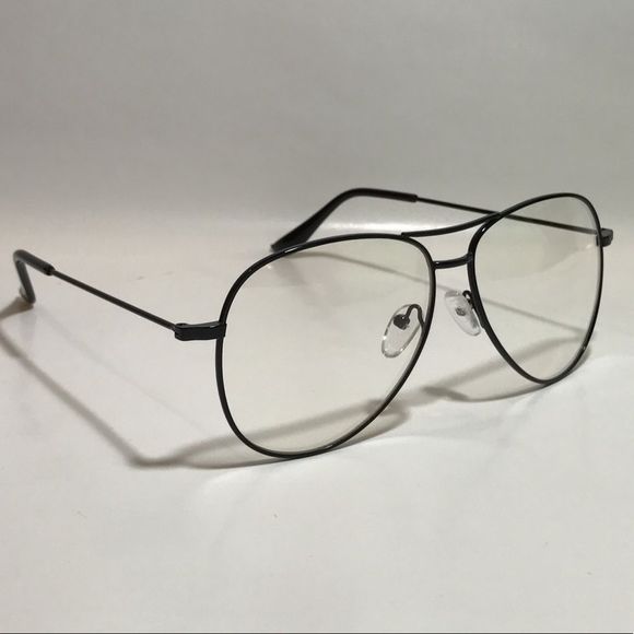 H8: BLACK Clear Lens Aviator Glasses - Picture 3 of 4